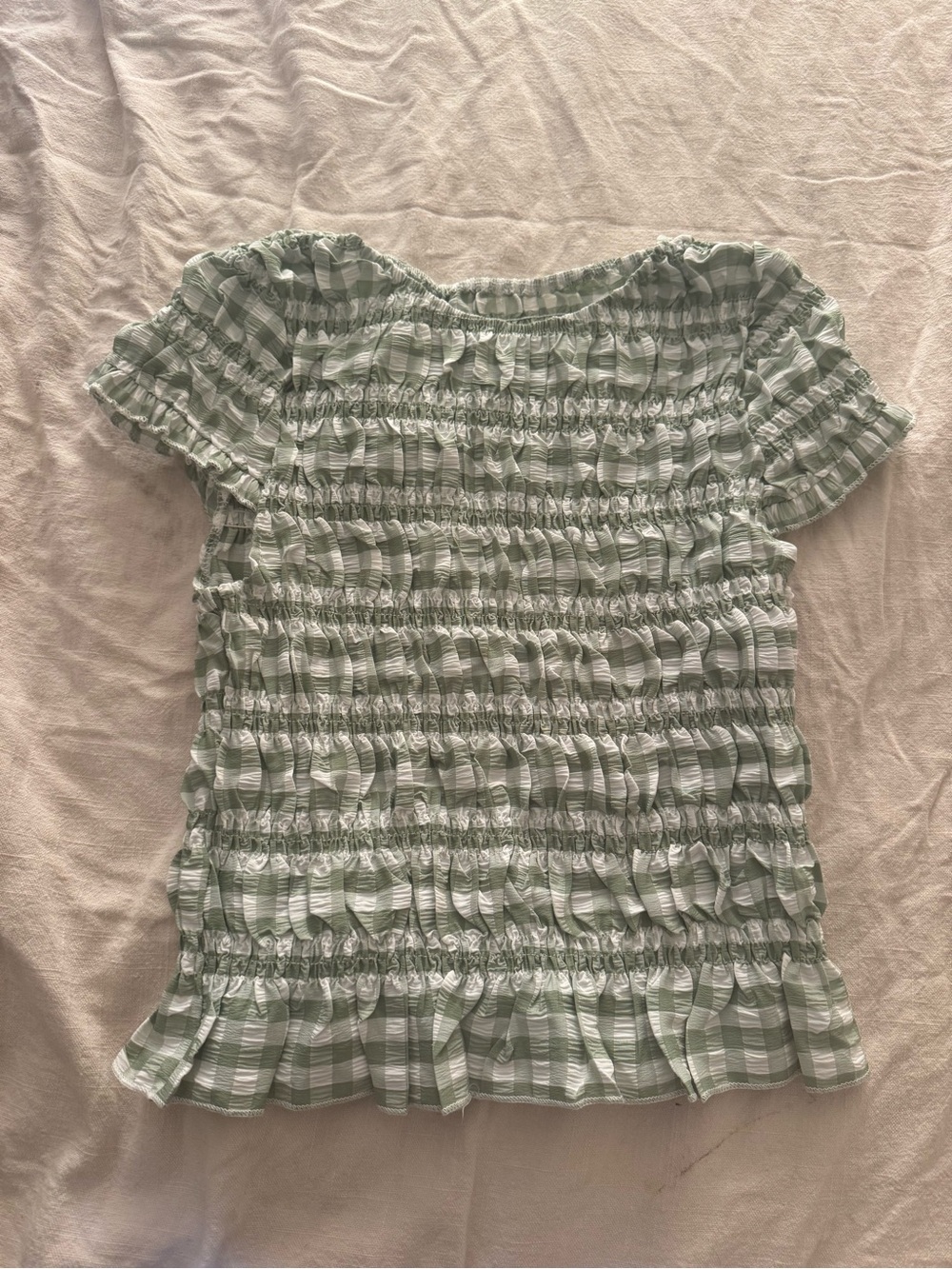 Green and white stripe scrunch top